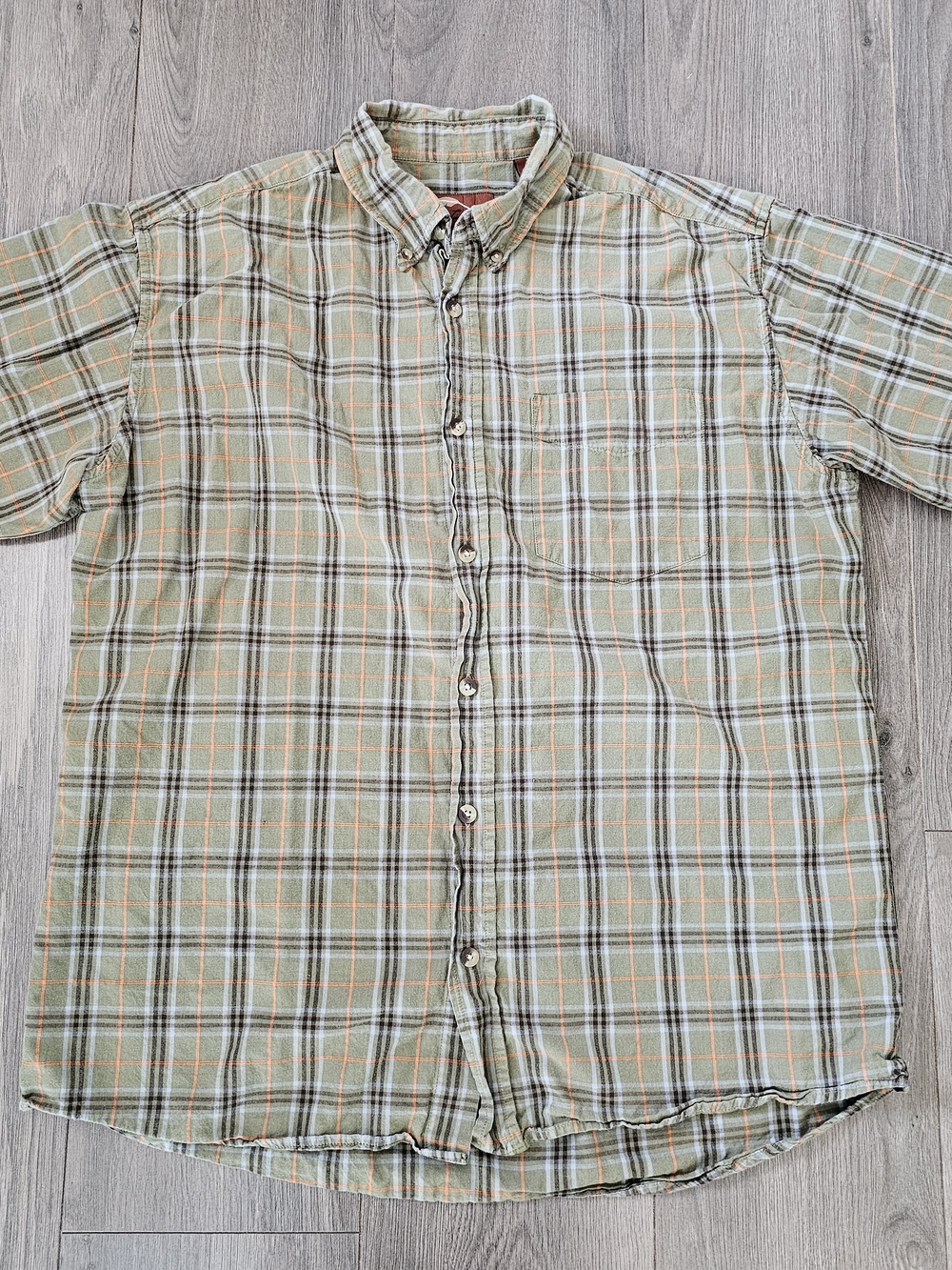 Bob Timberlake Men's  Green And Orange Plaid Button-Up Shirt- Size Large